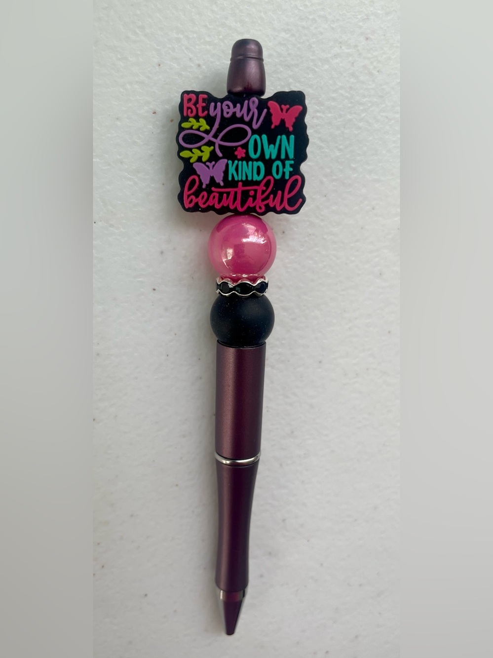 Inspirational Pink & Black Beaded Pen - "Be Your Own Kind of Beautiful"